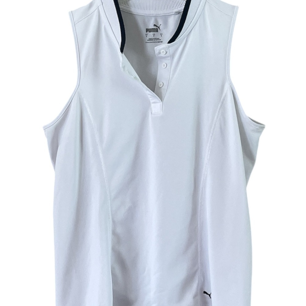 Puma White Sleeveless Golf Tank with Black Trim